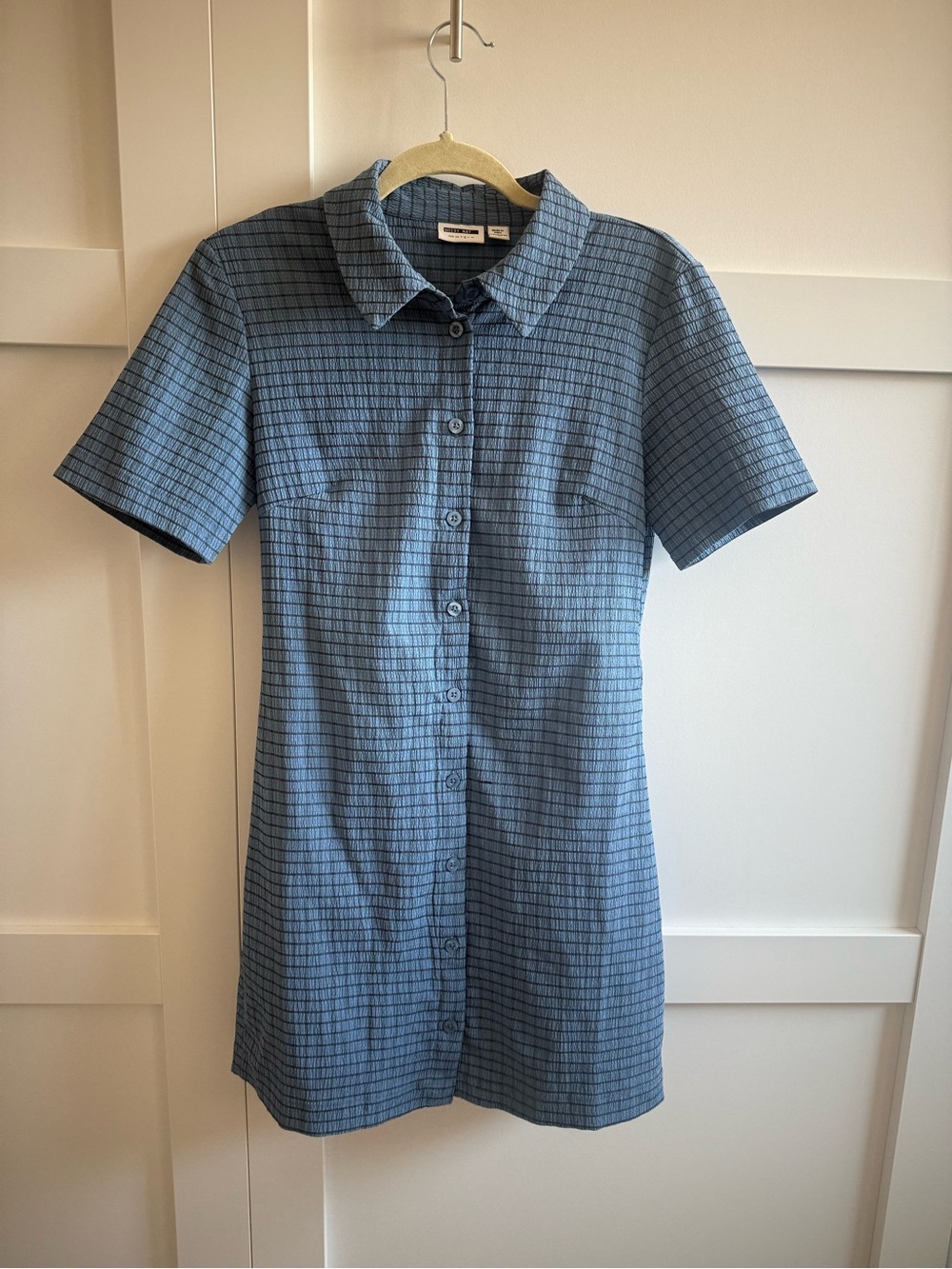 Noisy May Blue Checked Short-Sleeve Shirt Dress